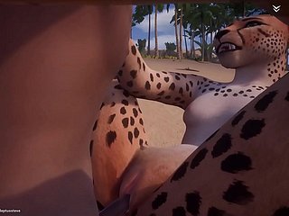 Hot Torrid Cheetah Fucks 3 Females Floccose Bustling (met geluid / cum)
