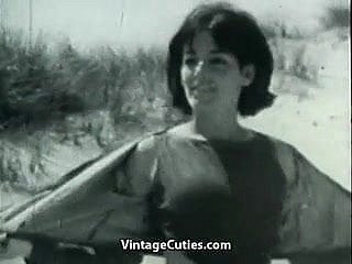 Nudist Girl's Make obsolete on a Littoral (1960s Vintage)